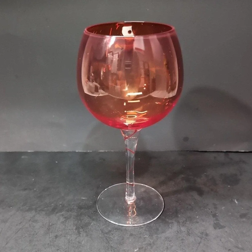 Aromatic Wine Goblet 24 oz, Red Swirl Stem‎ Glass, Vintage Balloon Wine Glass